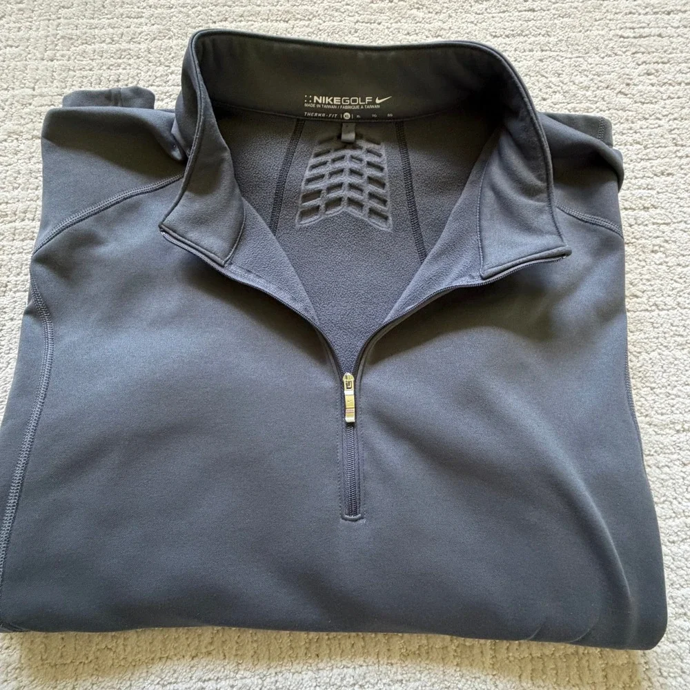Nike Golf Therma-FIT Mens XL Quarter‎ Zip Pullover Gray Black Colorblock Fleece